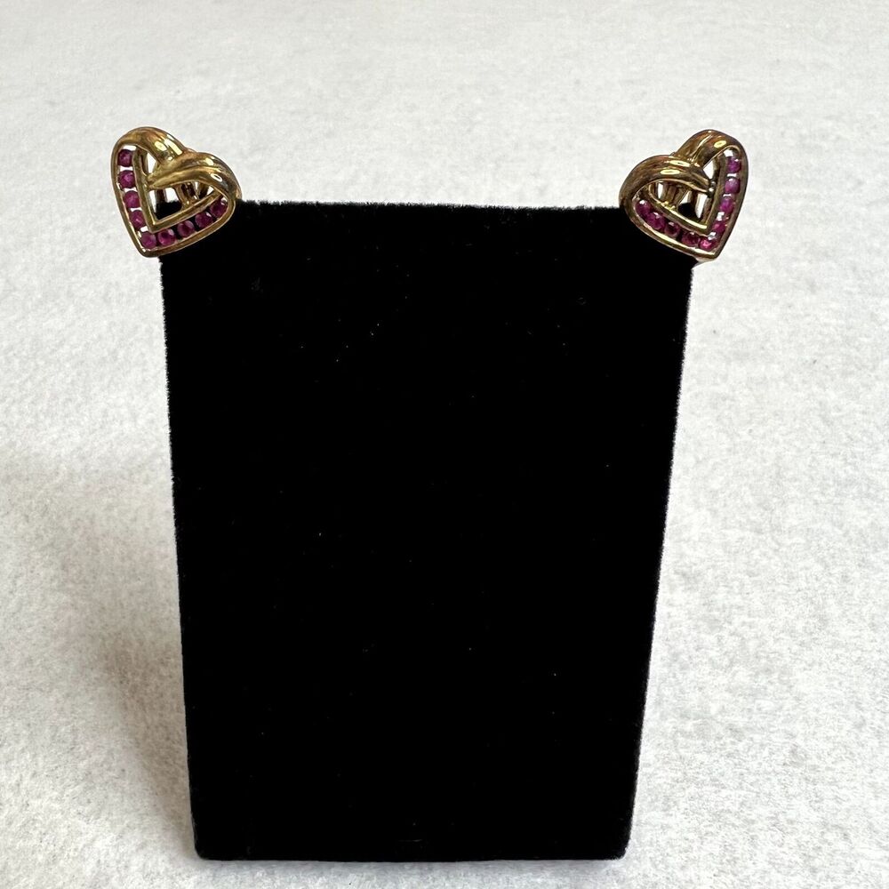 Vintage Gemstone Heart Clip On Stud Earrings